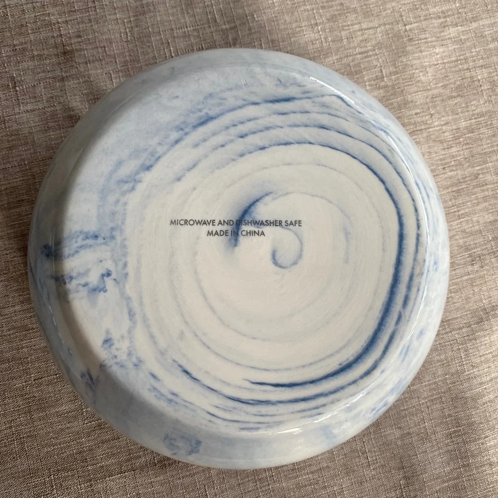 Artisanal Kitchen Supply Coupe Marble Blue Swirl Soup Cereal Bowls Set of 4
